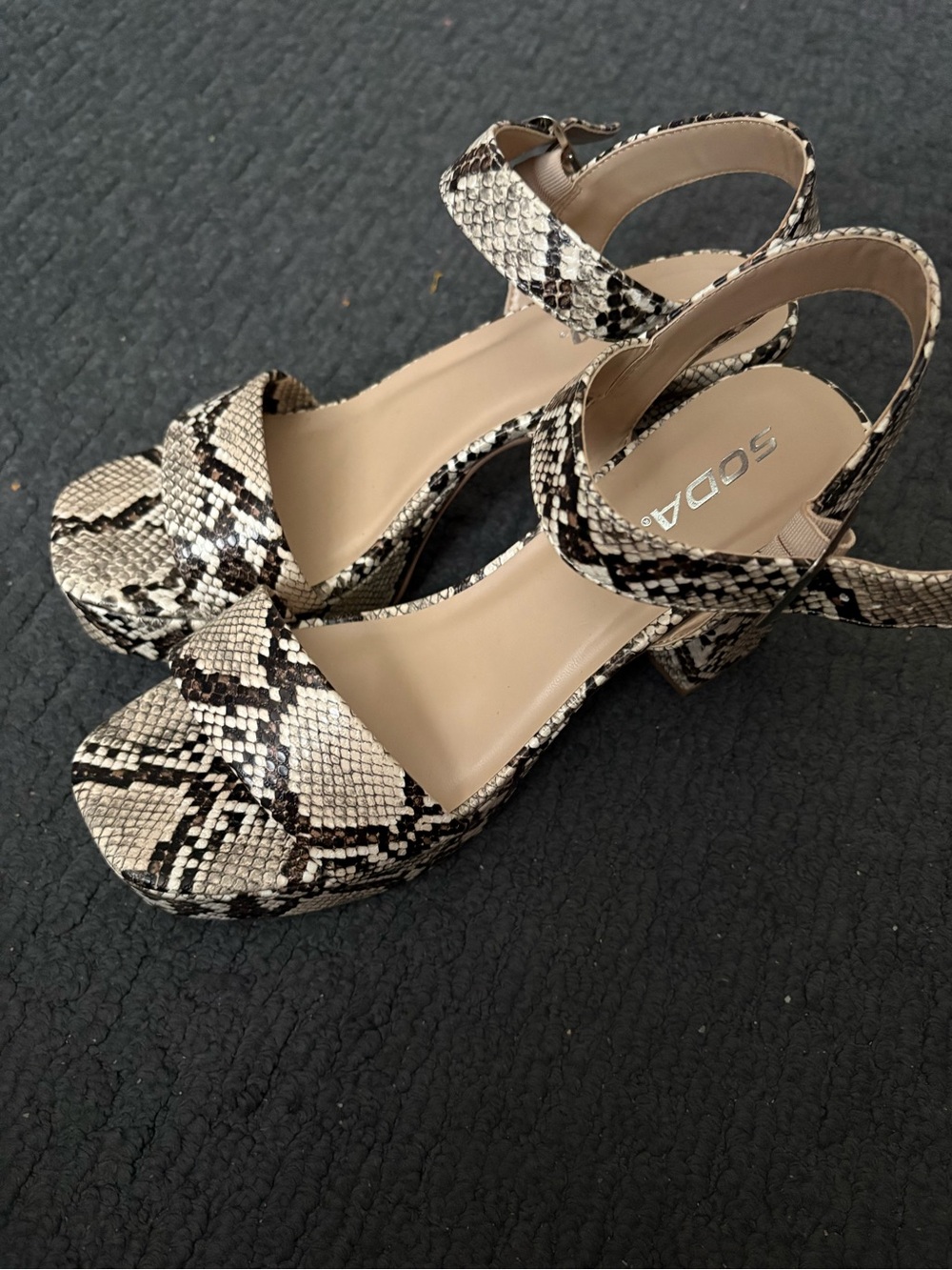 Soda Snake-Print Platform Sandal in Beige and Black